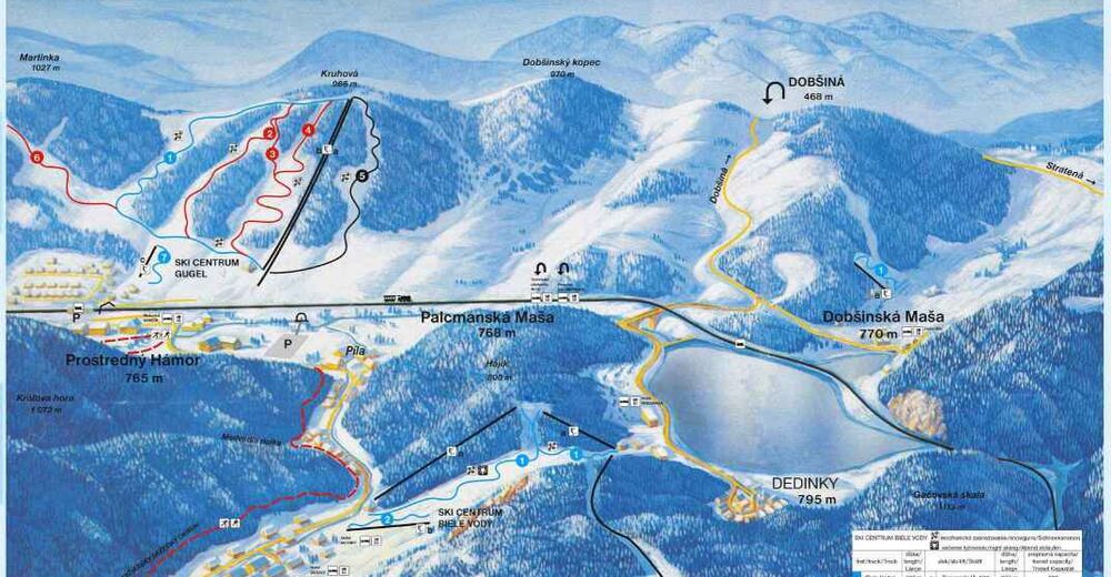 Plan skijaških staza Skijaško područje Mlynky - Dedinky - Gugel / Biele Vody