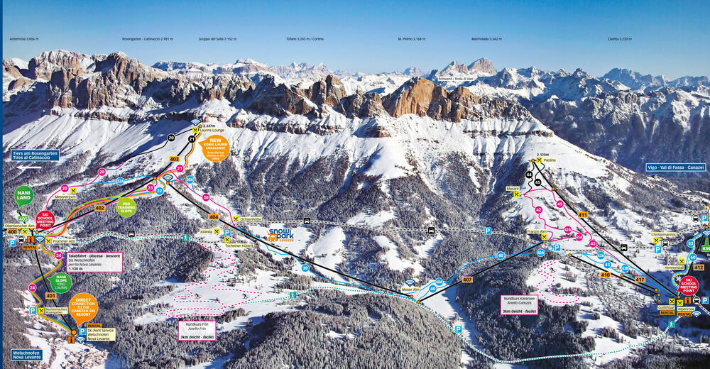 Plan skijaških staza Skijaško područje Carezza - Karersee - Rosengarten