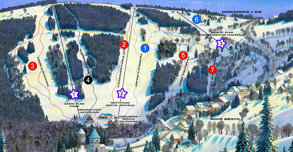 Planul pistelor Zonă de schi Novako Jáchymov