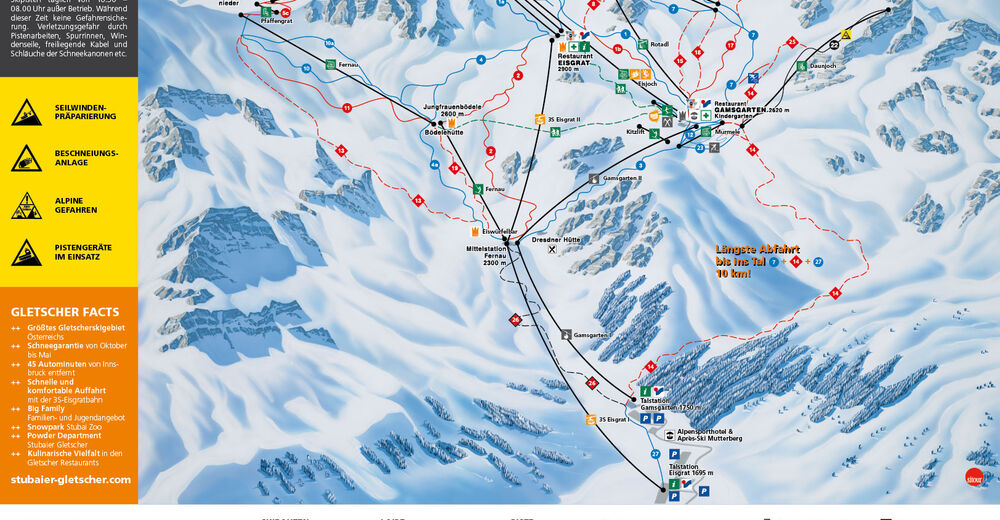 Pistenplan Skigebiet Stubaier Gletscher / Stubaital