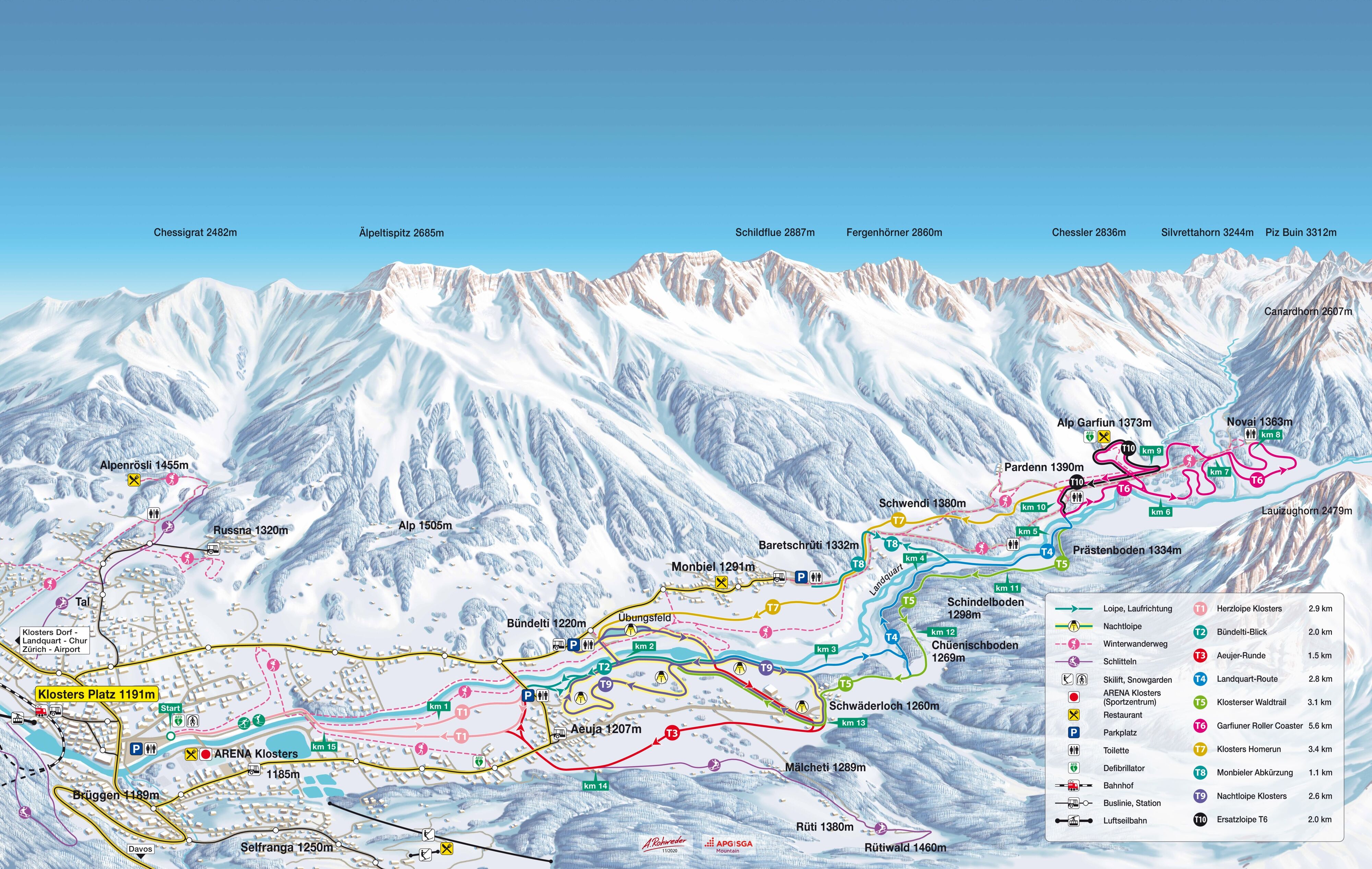 BERGFEX: Carta delle piste Davos Klosters: Sci di fondo Davos Klosters