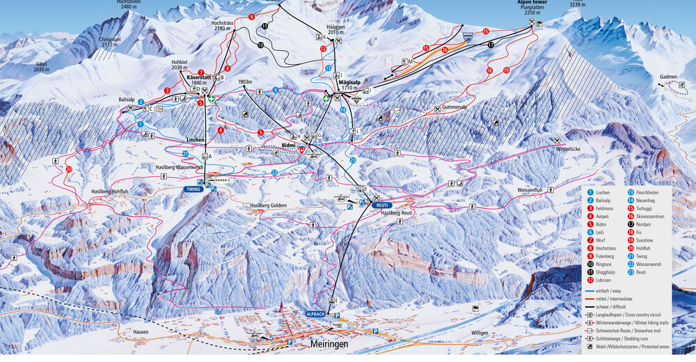 Plan skijaških staza Skijaško područje Meiringen - Hasliberg
