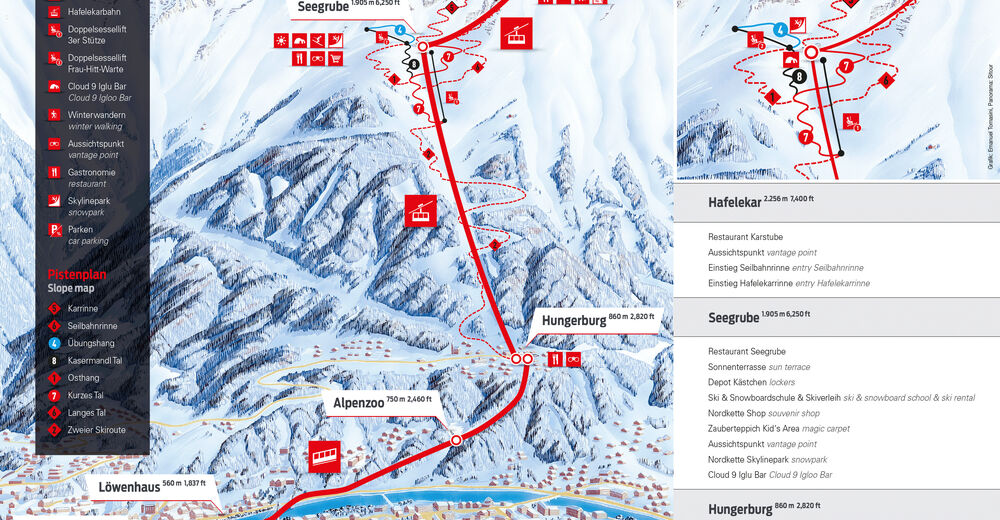 Plán sjezdovky Lyžařská oblast Innsbruck - Nordkette