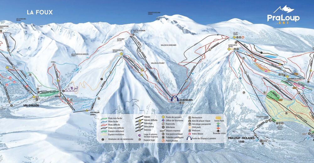 Piste map Ski resort Pra Loup / Espace Lumière