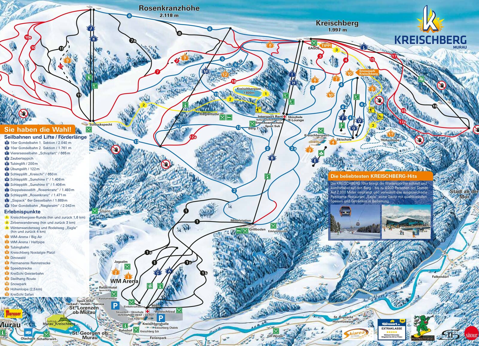 Pistenplan Skigebiet Kreischberg / Murau