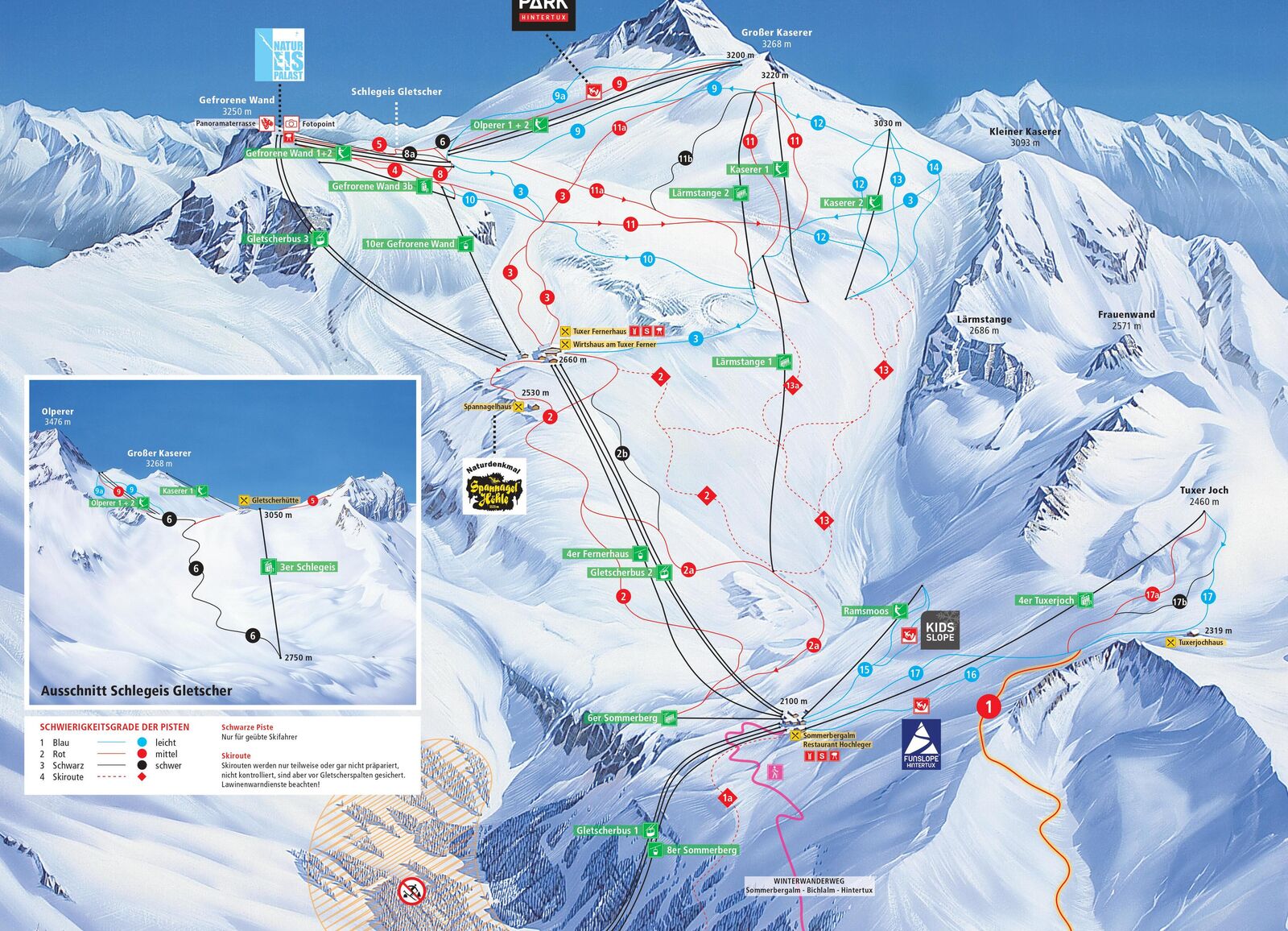 Pistenplan Skigebiet Hintertuxer Gletscher / Hintertux / Zillertal