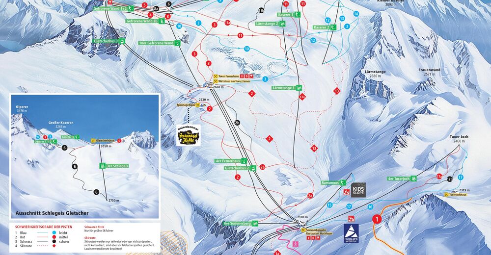Načrt smučišč Smučišče Hintertuxer Gletscher / Hintertux / Zillertal