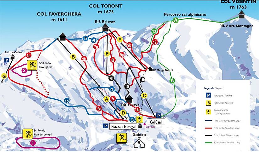 PistenplanSkigebiet Alpe del Nevegal - Col Visentin