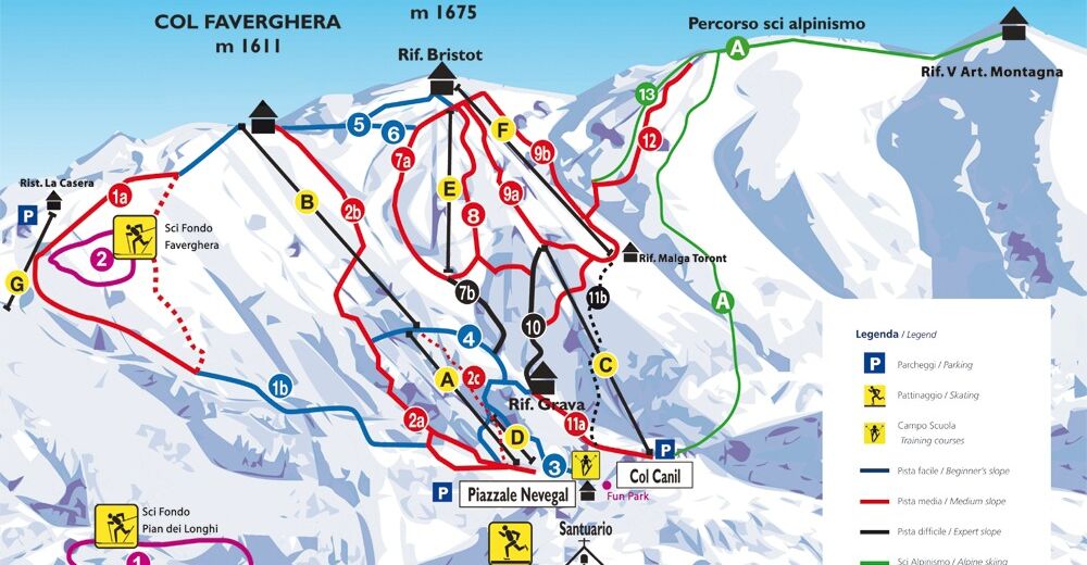 Pistenplan Skigebiet Alpe del Nevegal - Col Visentin