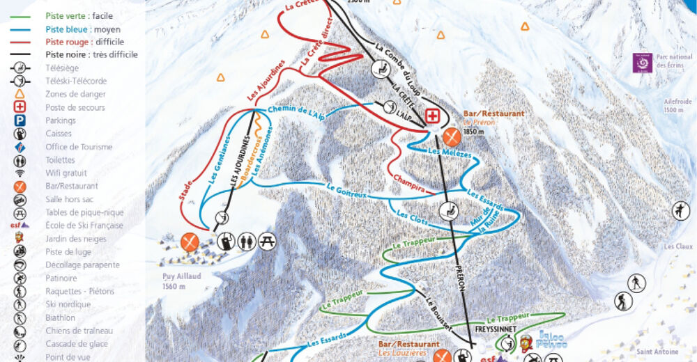 Mappa delle piste Comparto sciistico Pelvoux /​ Vallouise