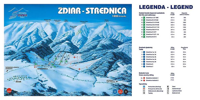 PistenplanSkigebiet Skicentrum Strednica - Ždiar