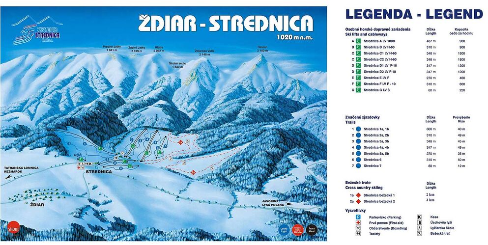 Mapa zjazdoviek Lyžiarske stredisko Skicentrum Strednica - Ždiar