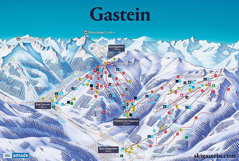 PistenplanSkigebiet Bad Hofgastein - Angertal-Bad Gastein / Ski amade