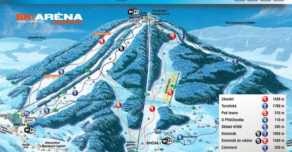 Plan skijaških staza Skijaško područje Tanvaldský Špičák / Jizerky