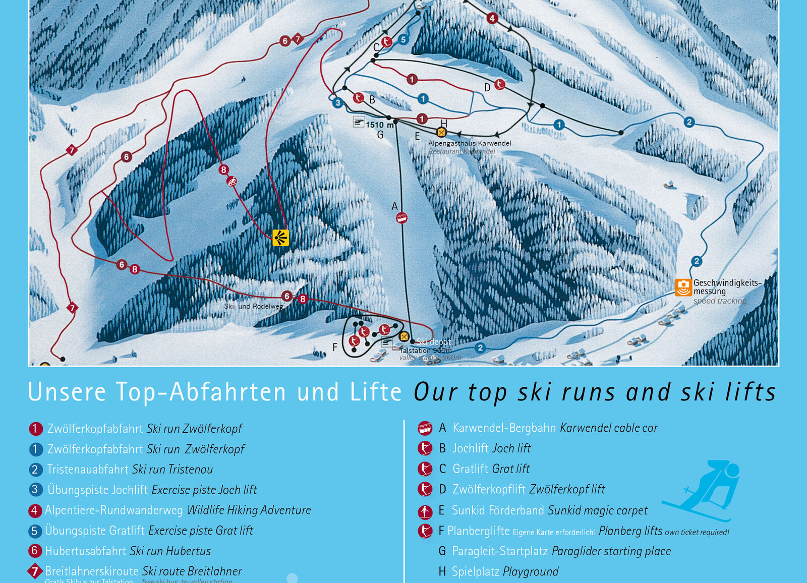 Pistenplan Skigebiet Karwendel-Bergbahn Pertisau / Achensee