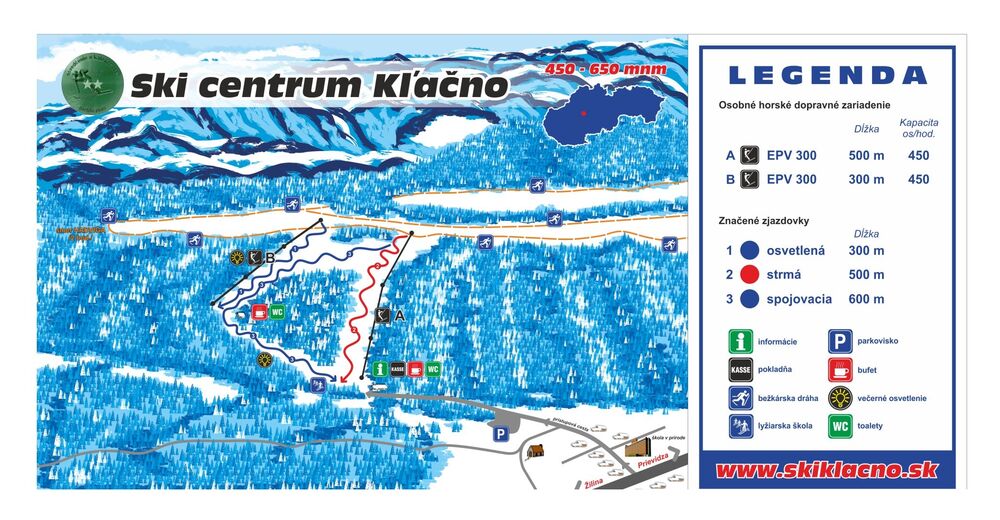 Plan skijaških staza Skijaško područje Ski Kľačno