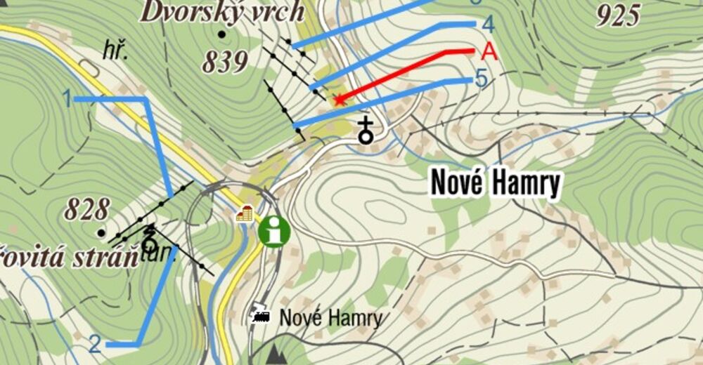 Pistenplan Skidåkningsområde Nové Hamry