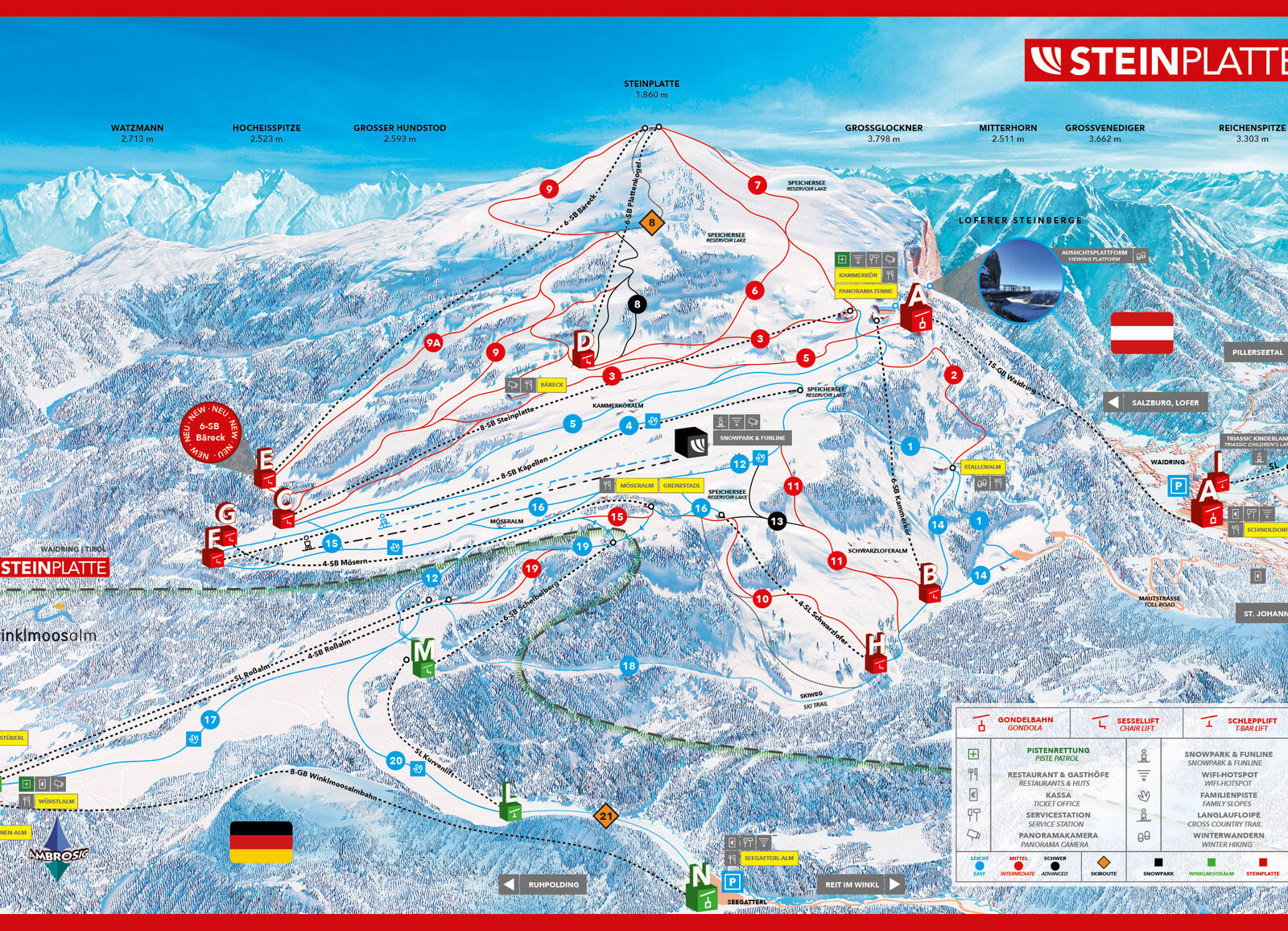 Pistenplan Skigebiet Steinplatte / Waidring