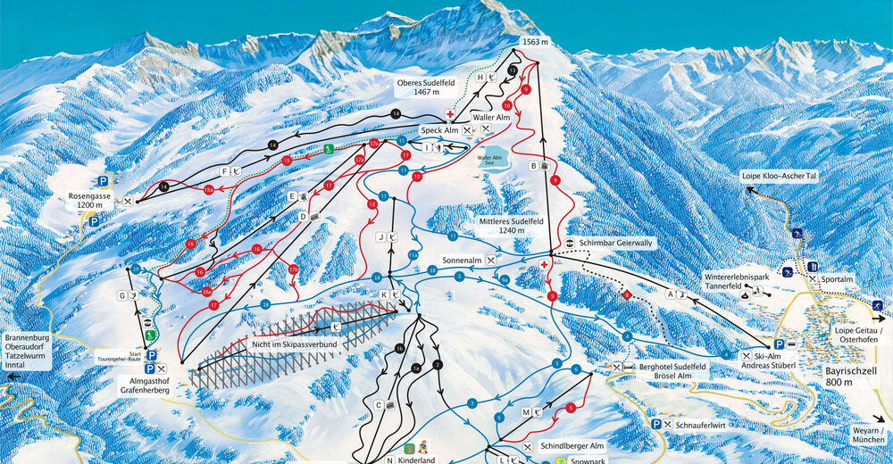 Plan skijaških staza Skijaško područje Sudelfeld - Bayrischzell