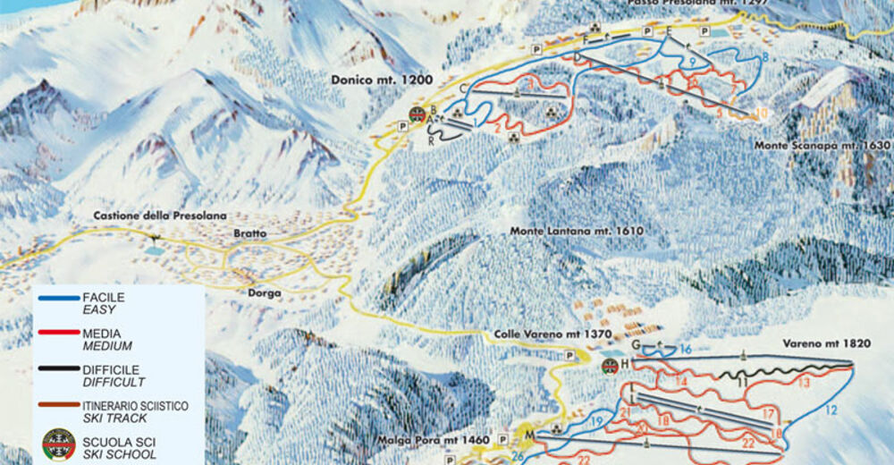 Mappa delle piste Comparto sciistico Monte Pora / Castione della Presolana