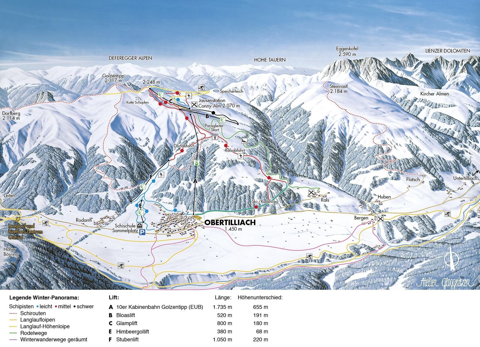 Pistenplan Skigebiet Obertilliach / Golzentipp - Lesachtal