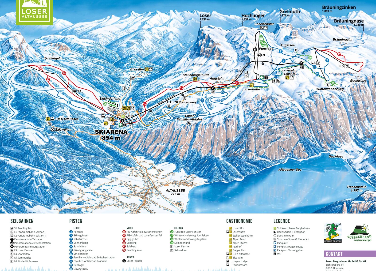 Pistenplan Skigebiet Loser / Altaussee / Schneebären