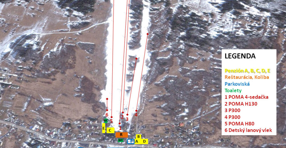 Planul pistelor Zonă de schi Stred EURÓPY Krahule