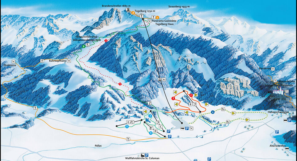 Plan skijaških staza Skijaško područje Schwangau - Tegelberg