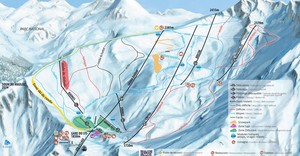 Planul pistelor Zonă de schi Cauterets - Le Lys