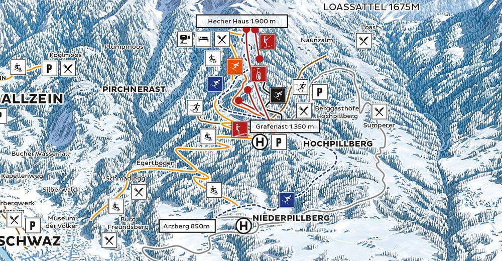 Pistenplan Skigebiet Schwaz-Pill / Kellerjochbahn