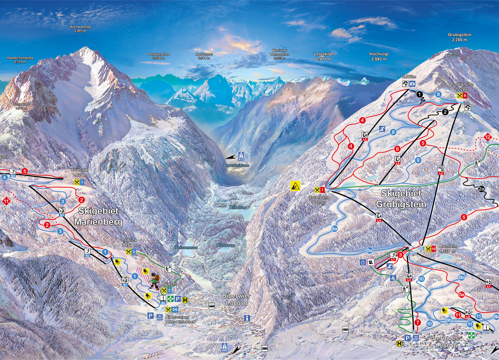 Pistenplan Skigebiet Lermoos / Grubigsteinbahnen