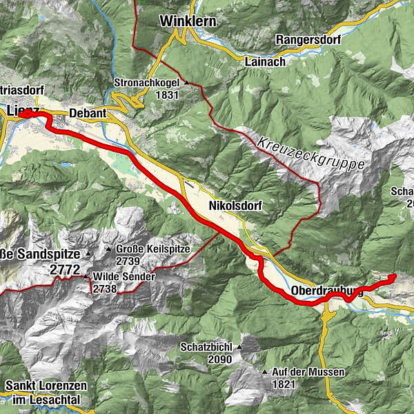 Landhof Irschen LIENZ Hauptplatz Drauradweg BERGFEX Radfahren