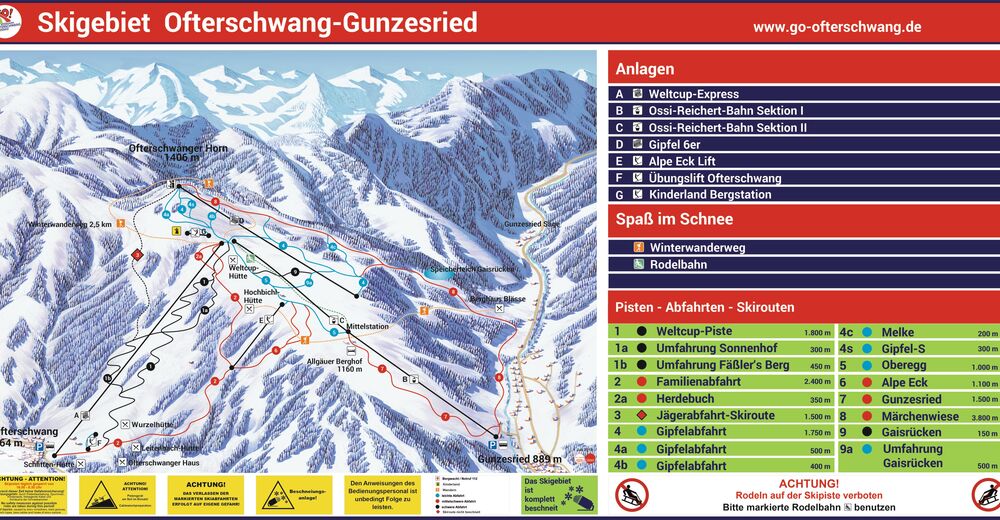 Plan skijaških staza Skijaško područje Ofterschwang - Gunzesried