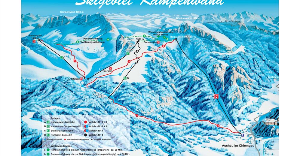 Pistenplan Skigebiet Kampenwandseilbahn / Aschau im Chiemgau
