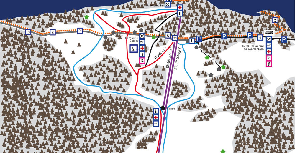Pistenplan Skigebiet Schwarzenbühl / Selital