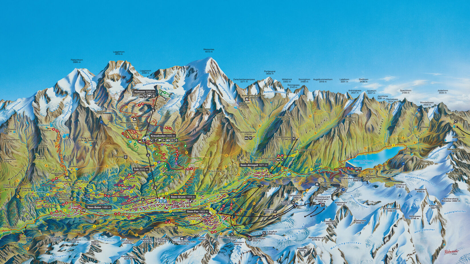 PistenplanSkigebiet Saas Grund - Hohsaas