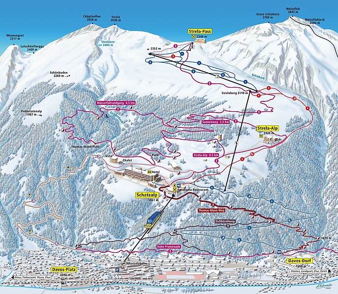 PistenplanSkigebiet Davos Schatzalp - Strela