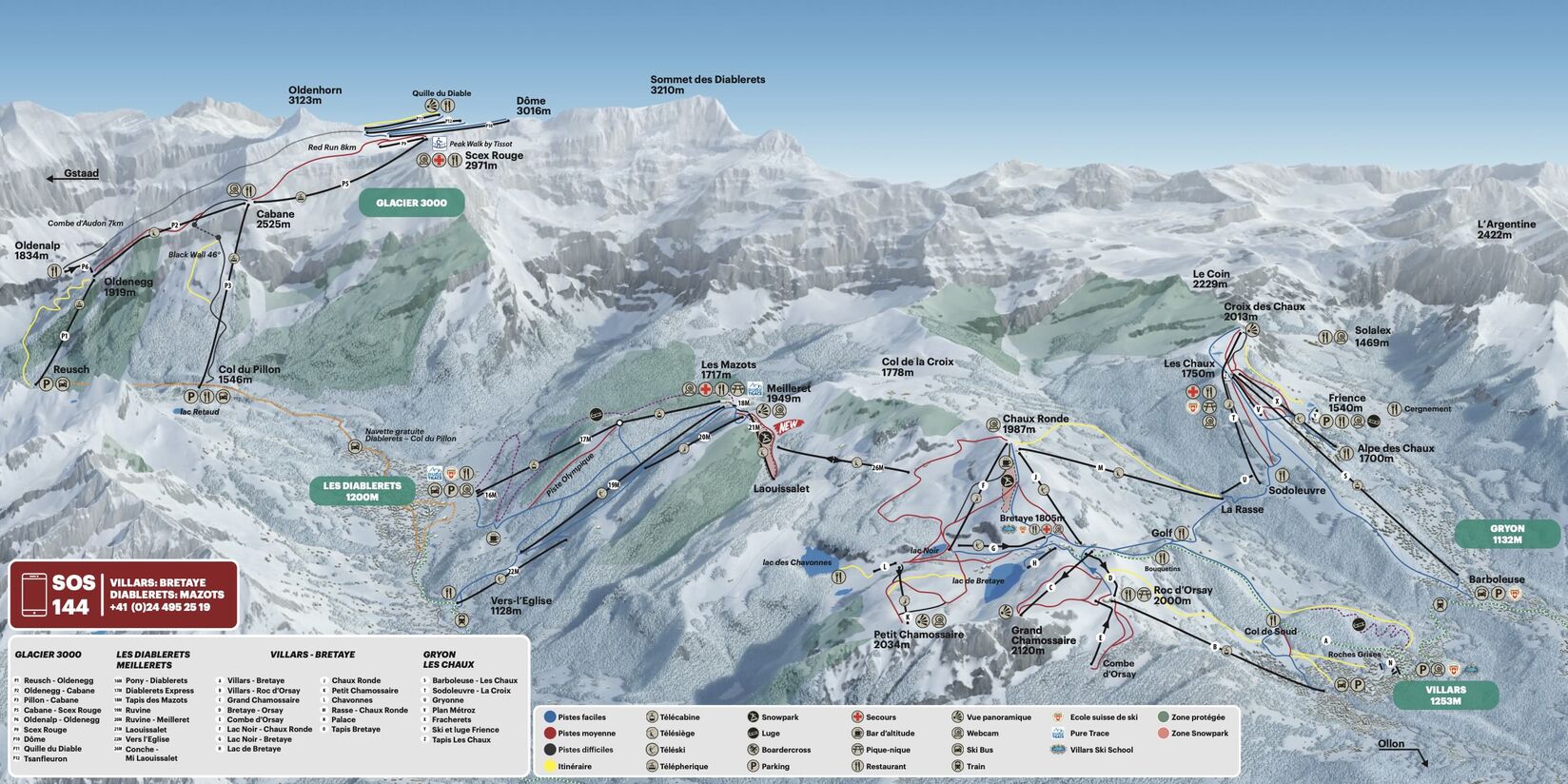 PistenplanSkigebiet Les Diablerets - Glacier 3000