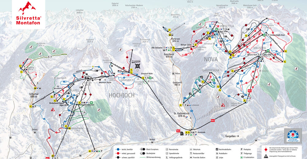 Plan skijaških staza Skijaško područje Silvretta Montafon