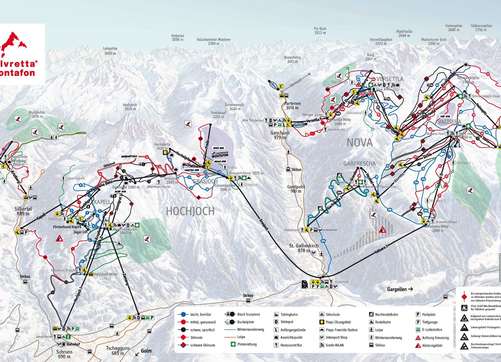 Pistenplan Skigebiet Silvretta Montafon