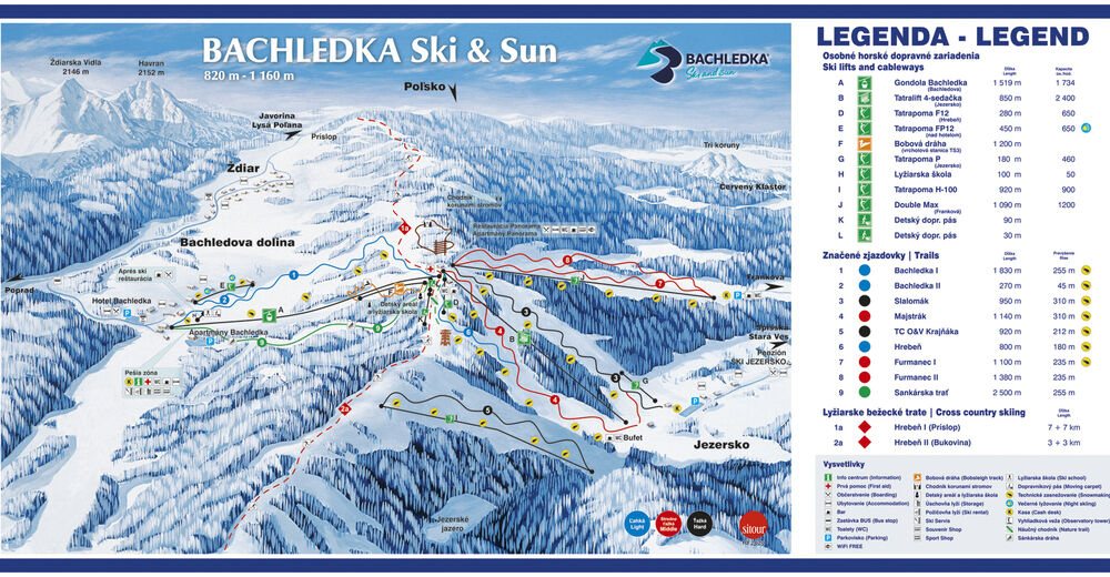 Plan skijaških staza Skijaško područje Bachledka Ski & Sun