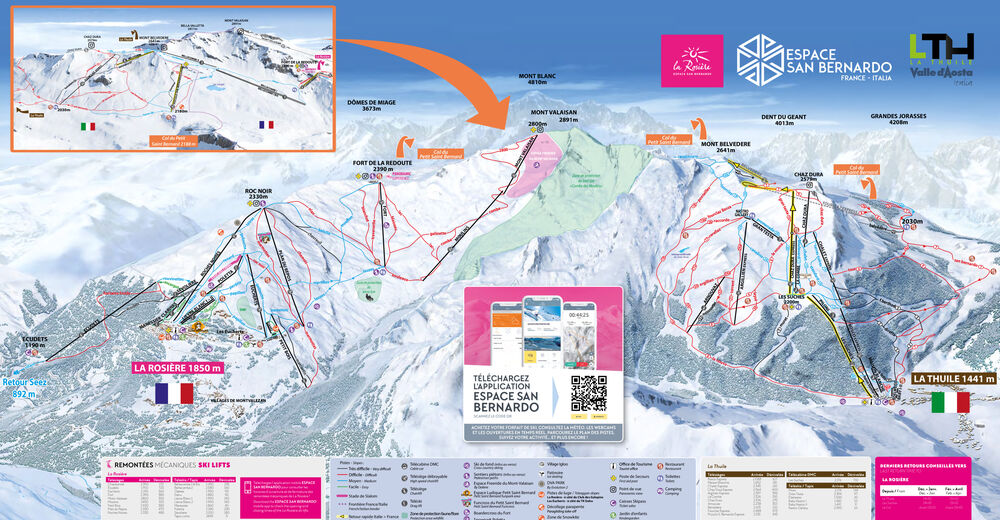 Planul pistelor Zonă de schi La Rosière - Espace San Bernardo