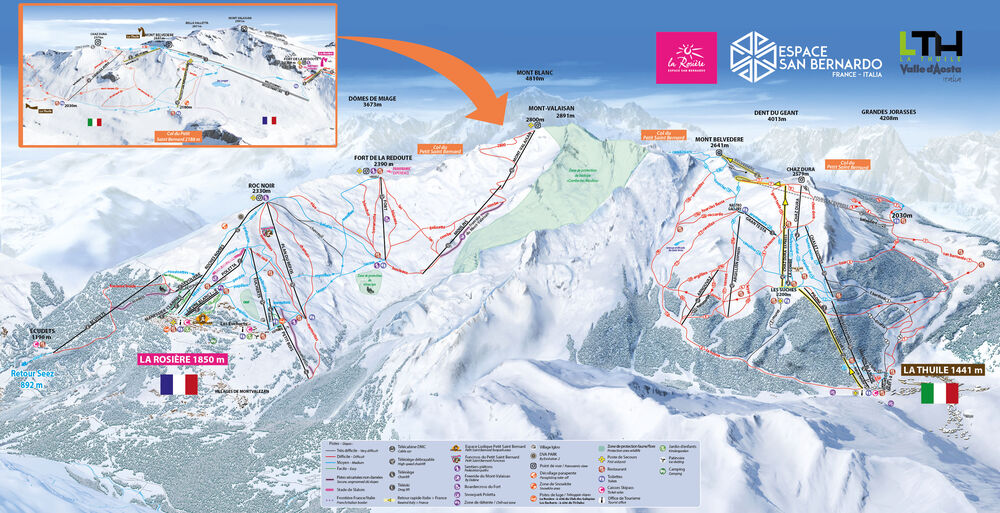 Mapa stoków Ośrodek narciarski La Rosière - Espace San Bernardo