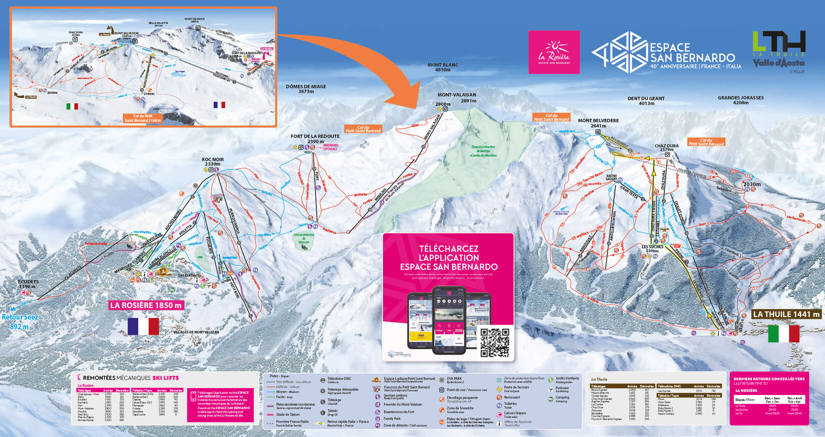 PistenplanSkigebiet La Rosière - Espace San Bernardo