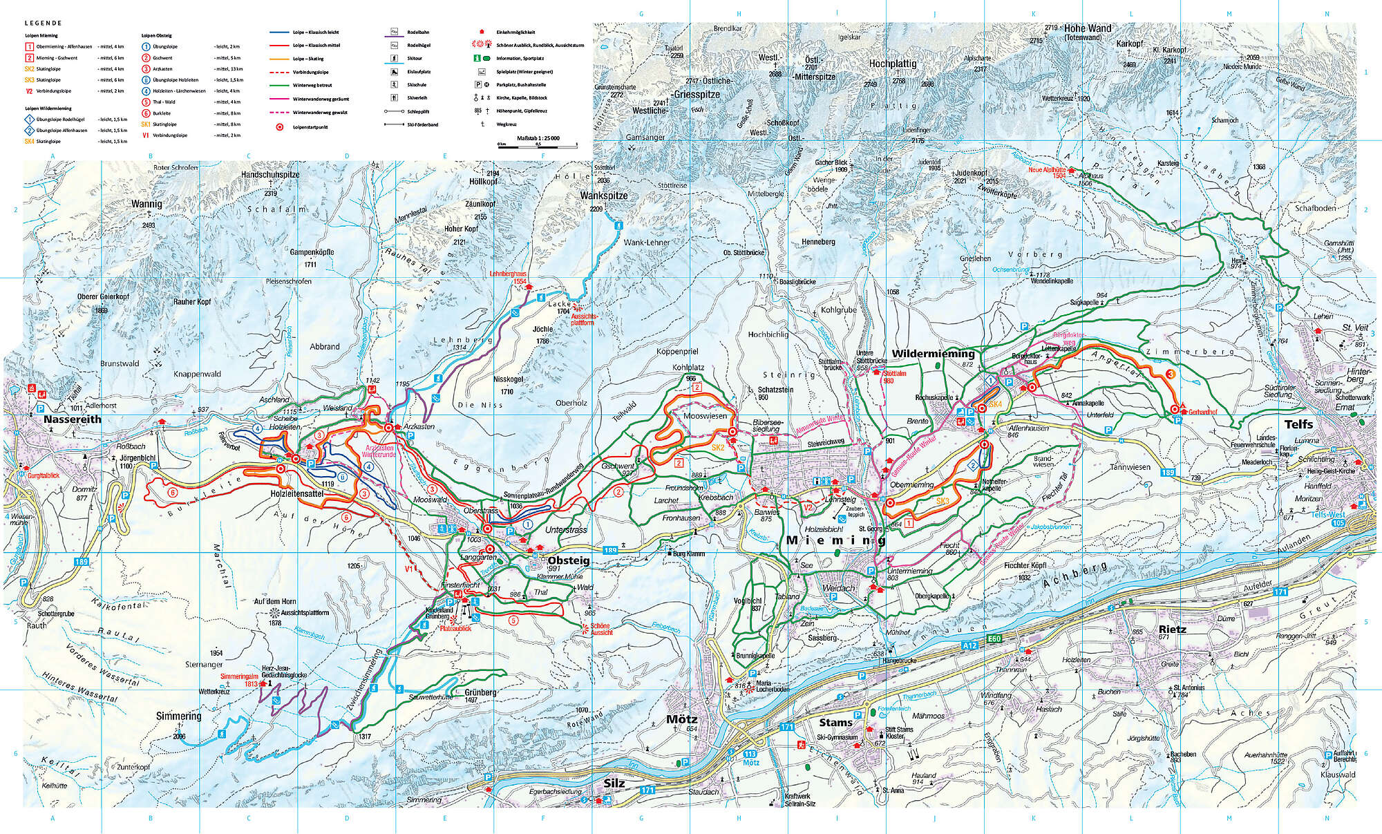 BERGFEX: Loipenplan Mieminger Plateau: Langlaufen Mieminger Plateau