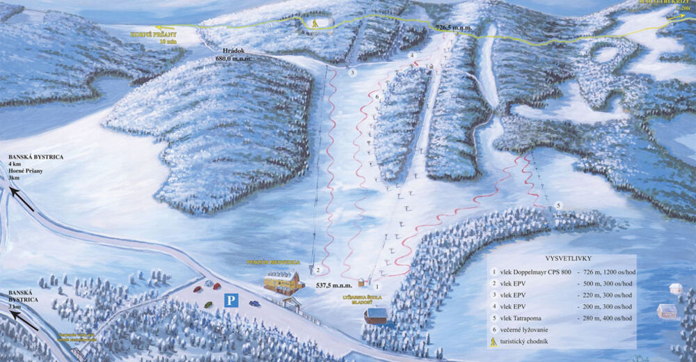 Planul pistelor Zonă de schi SKI Malachov Medvedica