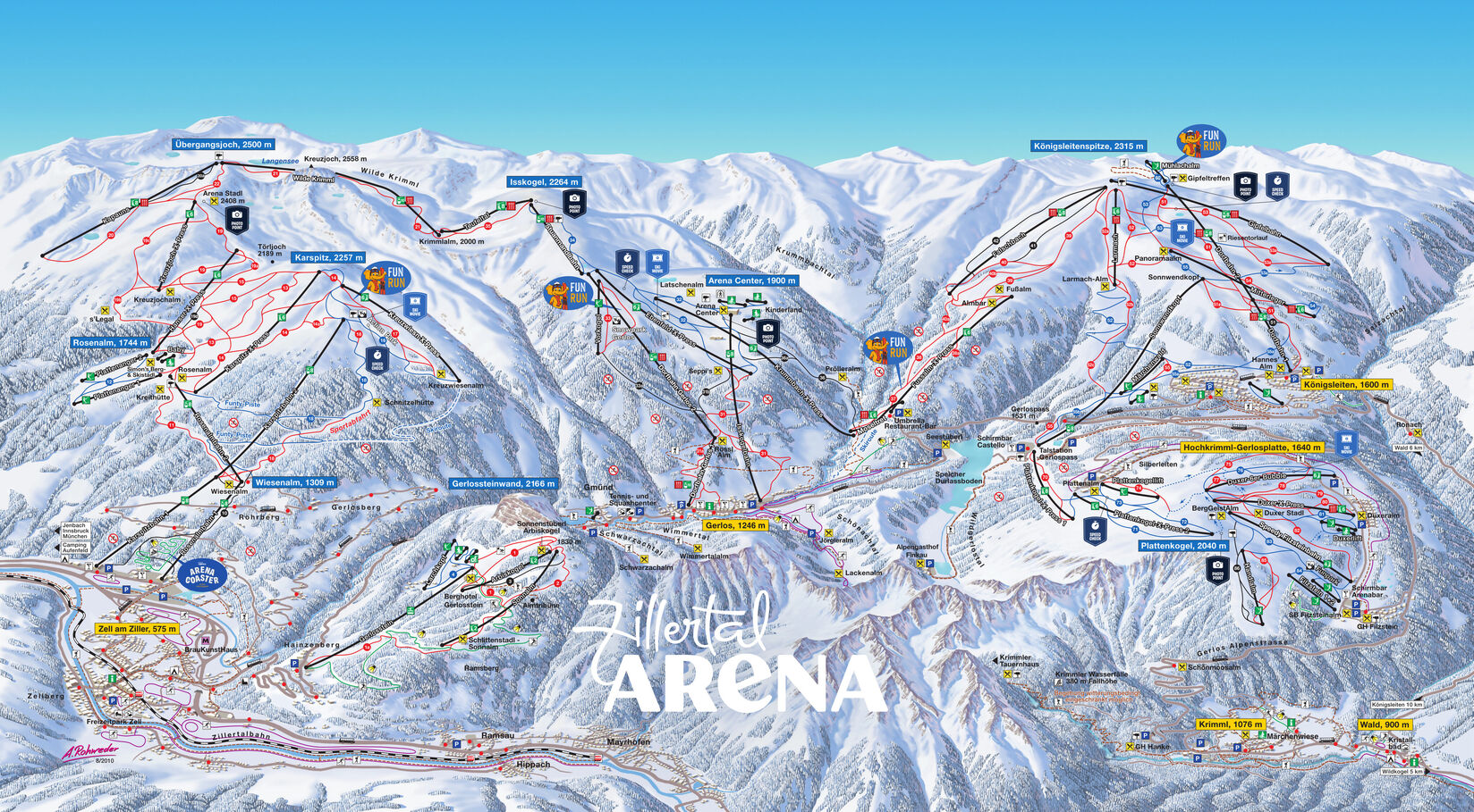 PistenplanSkigebiet Zell am Ziller / Zillertal Arena