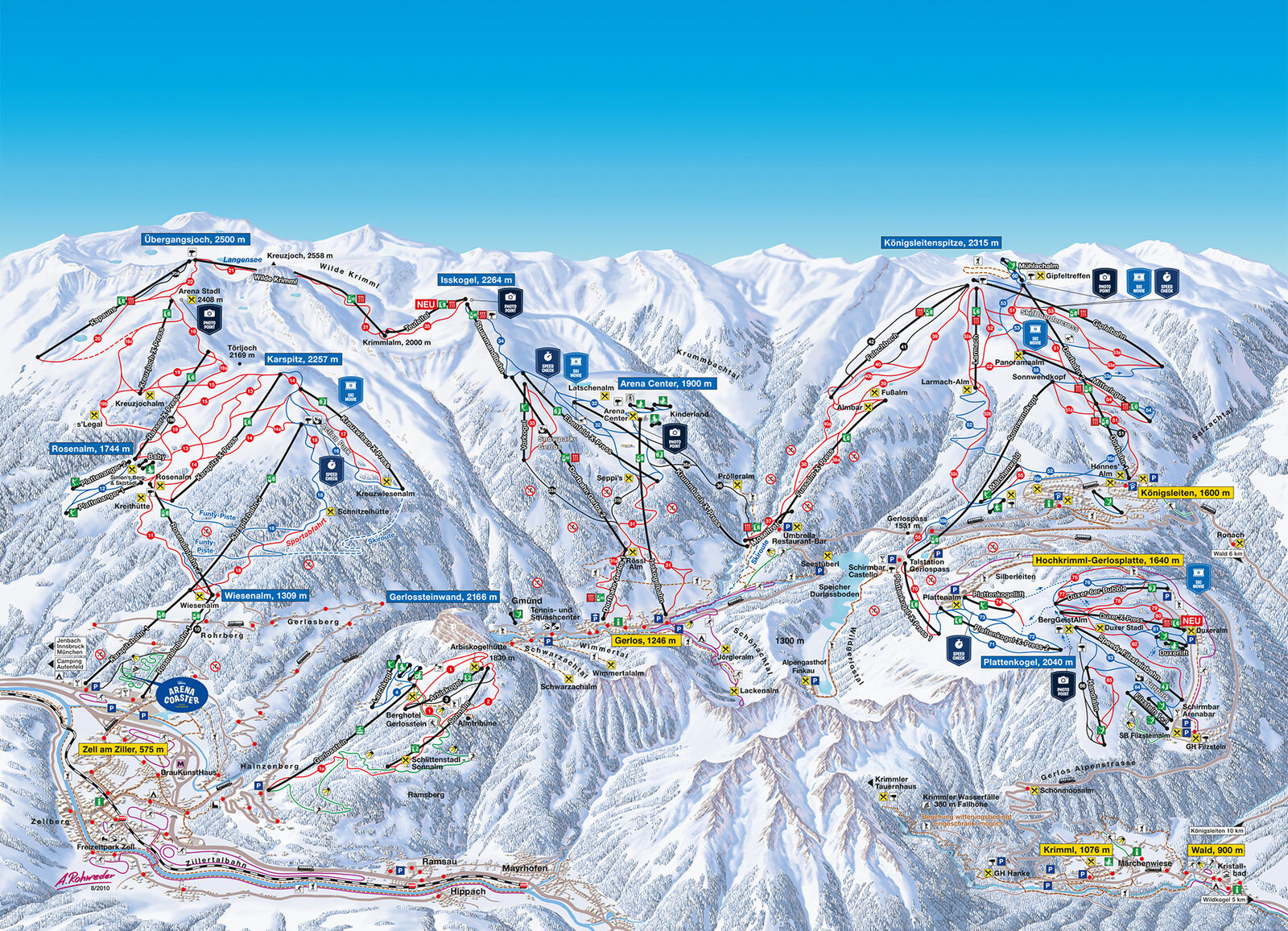 Pistenplan Skigebiet Zell am Ziller / Zillertal Arena