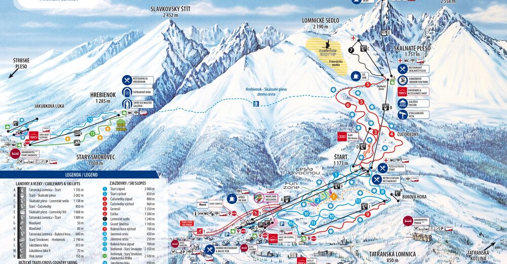 Plan skijaških staza Skijaško područje Tatranská Lomnica