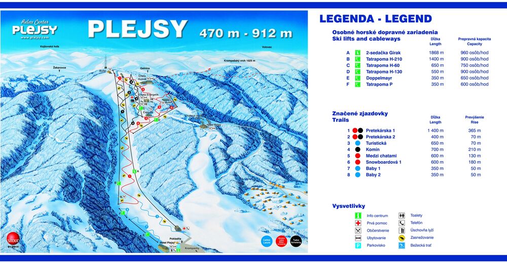 Plan skijaških staza Skijaško područje Relax Center Plejsy / Krompachy